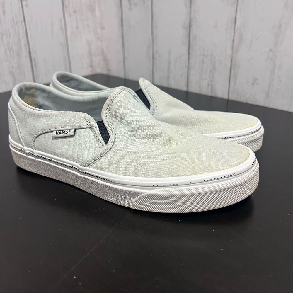 Vans Light Blue Canvas Slip-On Sneakers Womens Size 7 Casual Skater Minimal